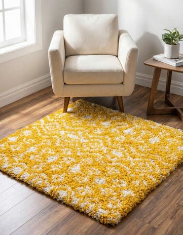 Yellow Moroccan Trellis Shag Square Rug