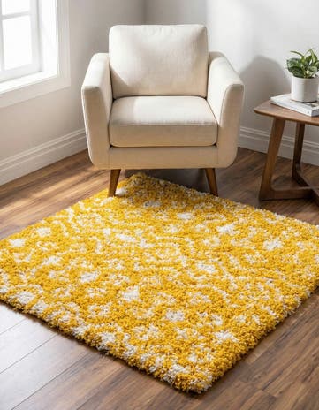 Yellow Moroccan Trellis Shag Square Rug