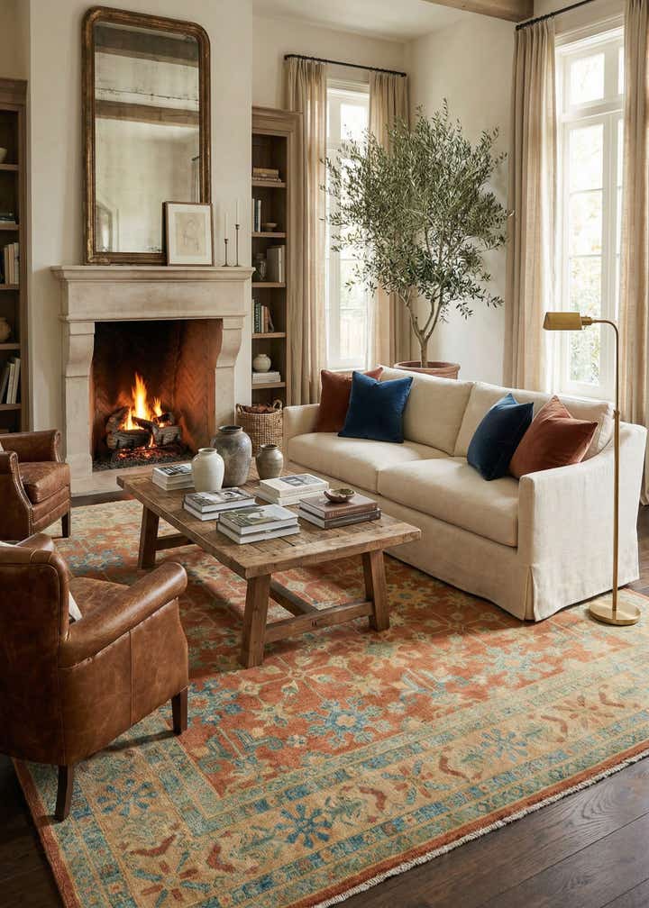 8' 1 x 9' 9 Hand Knotted Oushak Wool Rug