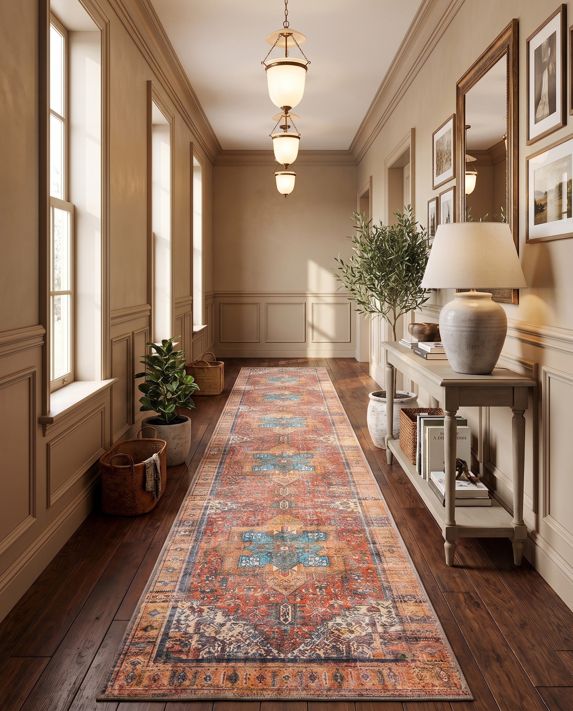 Rust Red Washable Timeless Runner Rug