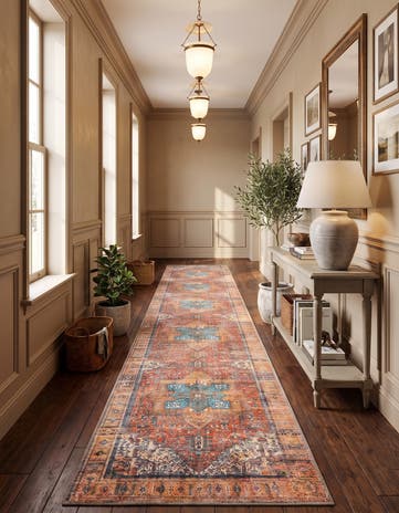 Rust Red Washable Timeless Runner Rug