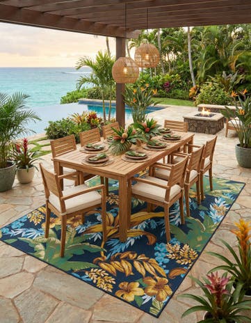 7' 10 x 10' Easy-Clean Botanical Indoor / Outdoor Rug