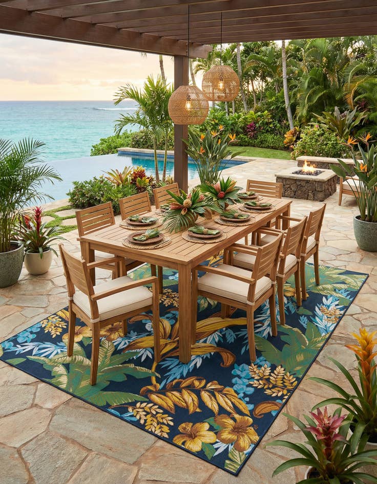 Detail image of 7' 10 x 10' Washable Botanical Indoor / Outdoor Rug