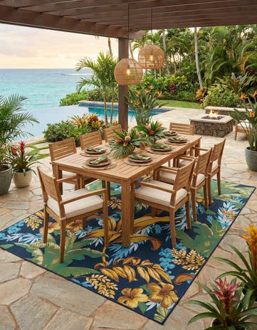 7' 10 x 10' Easy-Clean Botanical Indoor / Outdoor Rug