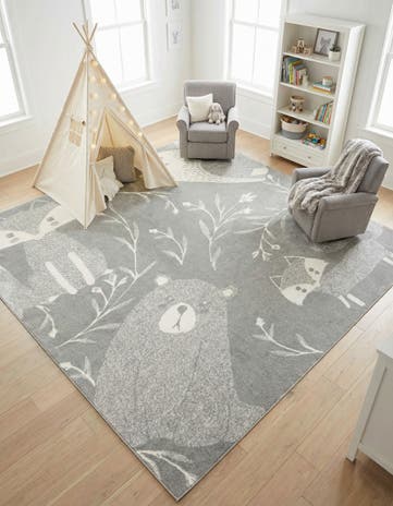 Gray Whimsy Kids Square Rug