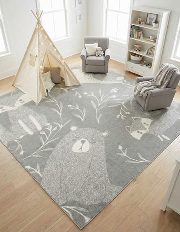 Gray Whimsy Kids Square Rug
