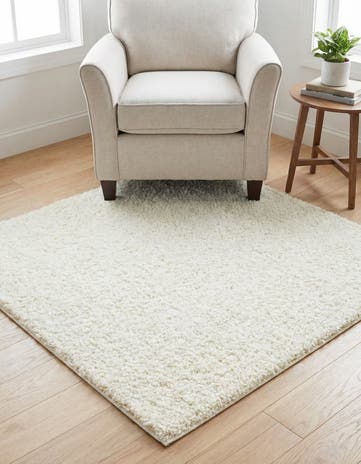 White Soft Solid Shag Square Rug