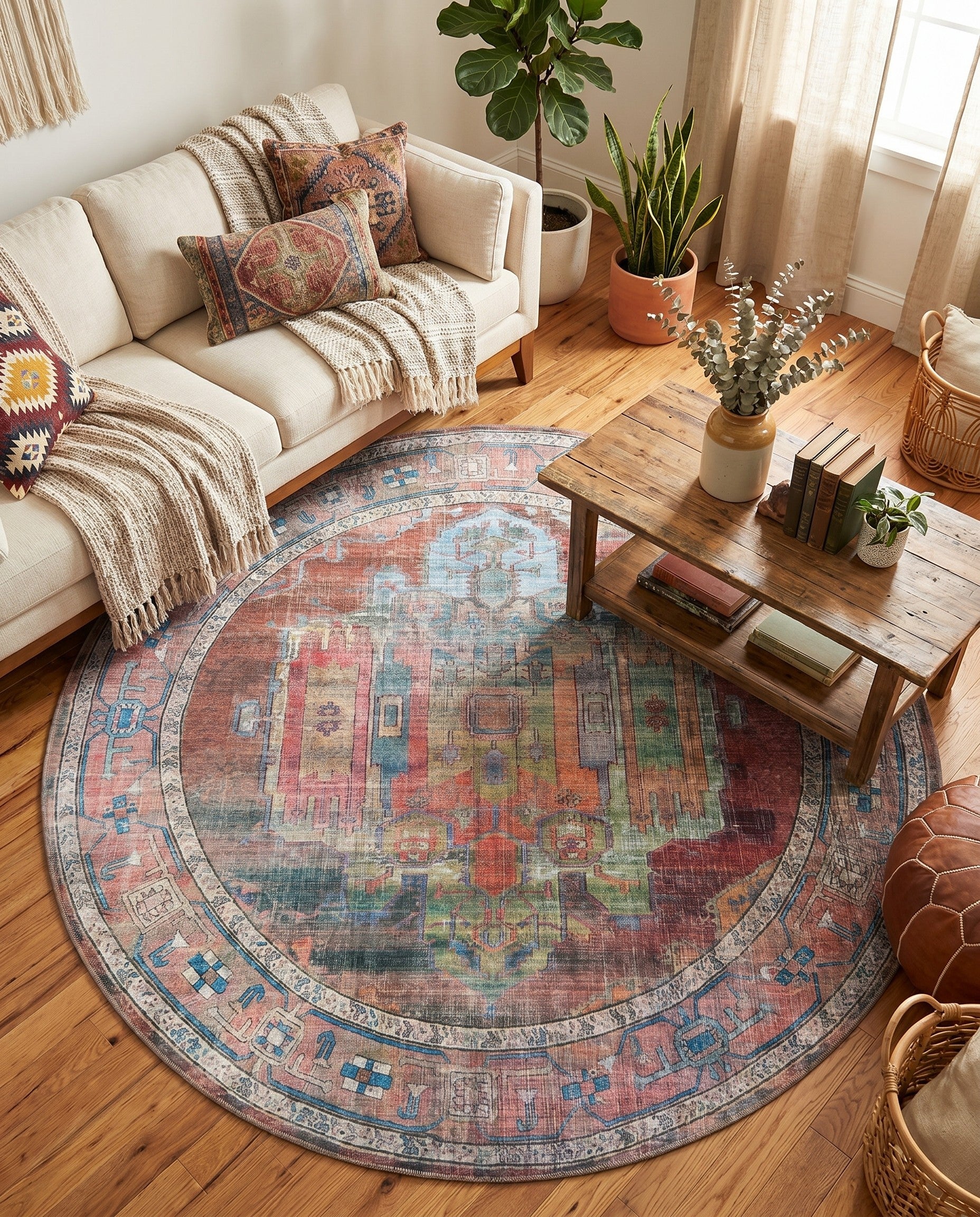 6' x 6' Washable Maahru Round Rug