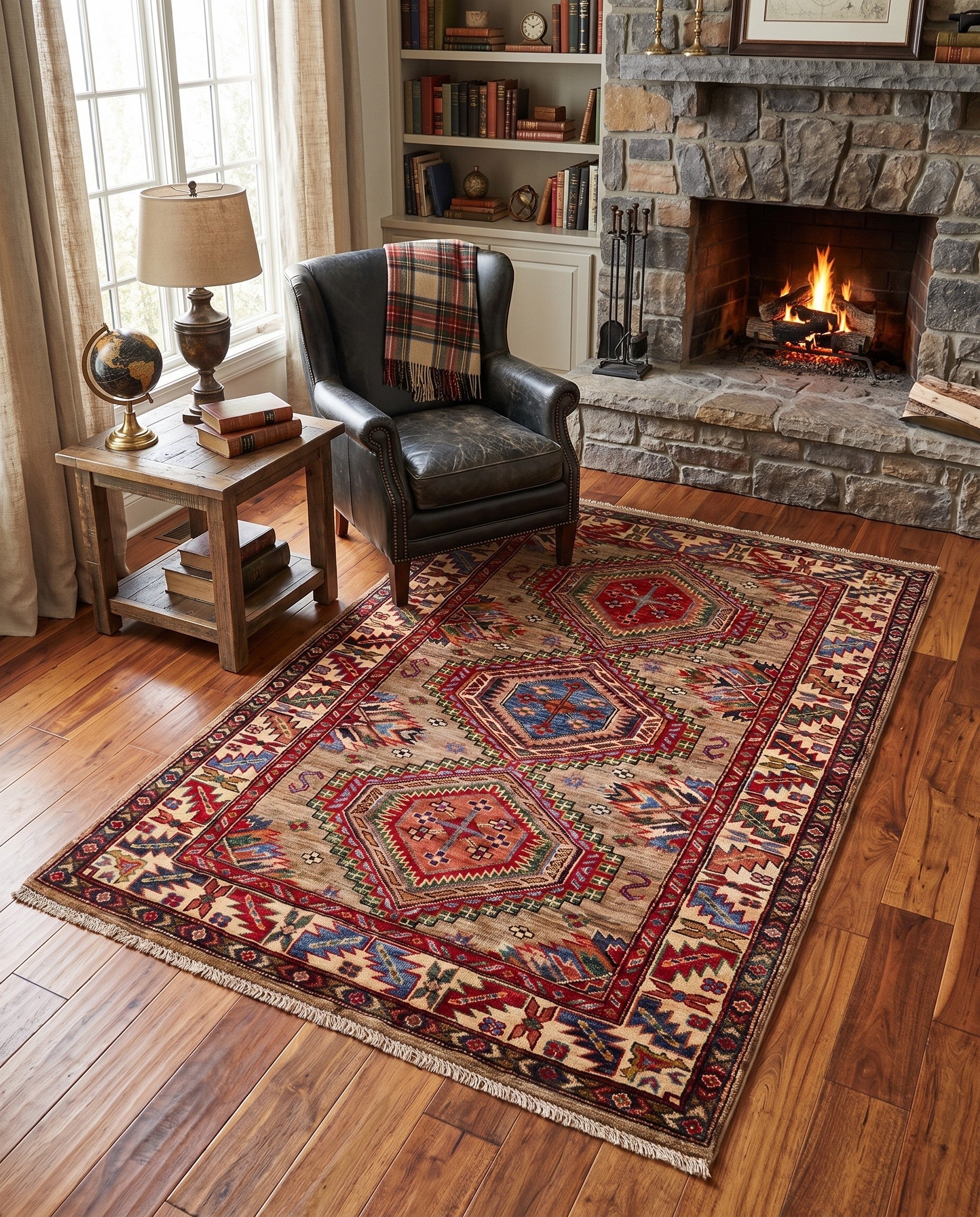 3' 4 x 4' 11 Hand Knotted Kazak Rug