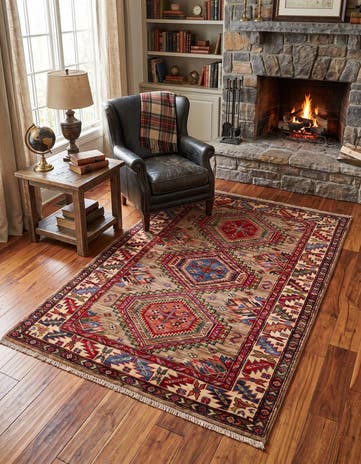 3' 4 x 4' 11 Hand Knotted Kazak Rug