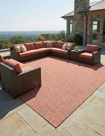 Rust Red Easy-Clean Solid Indoor / Outdoor Square Rug