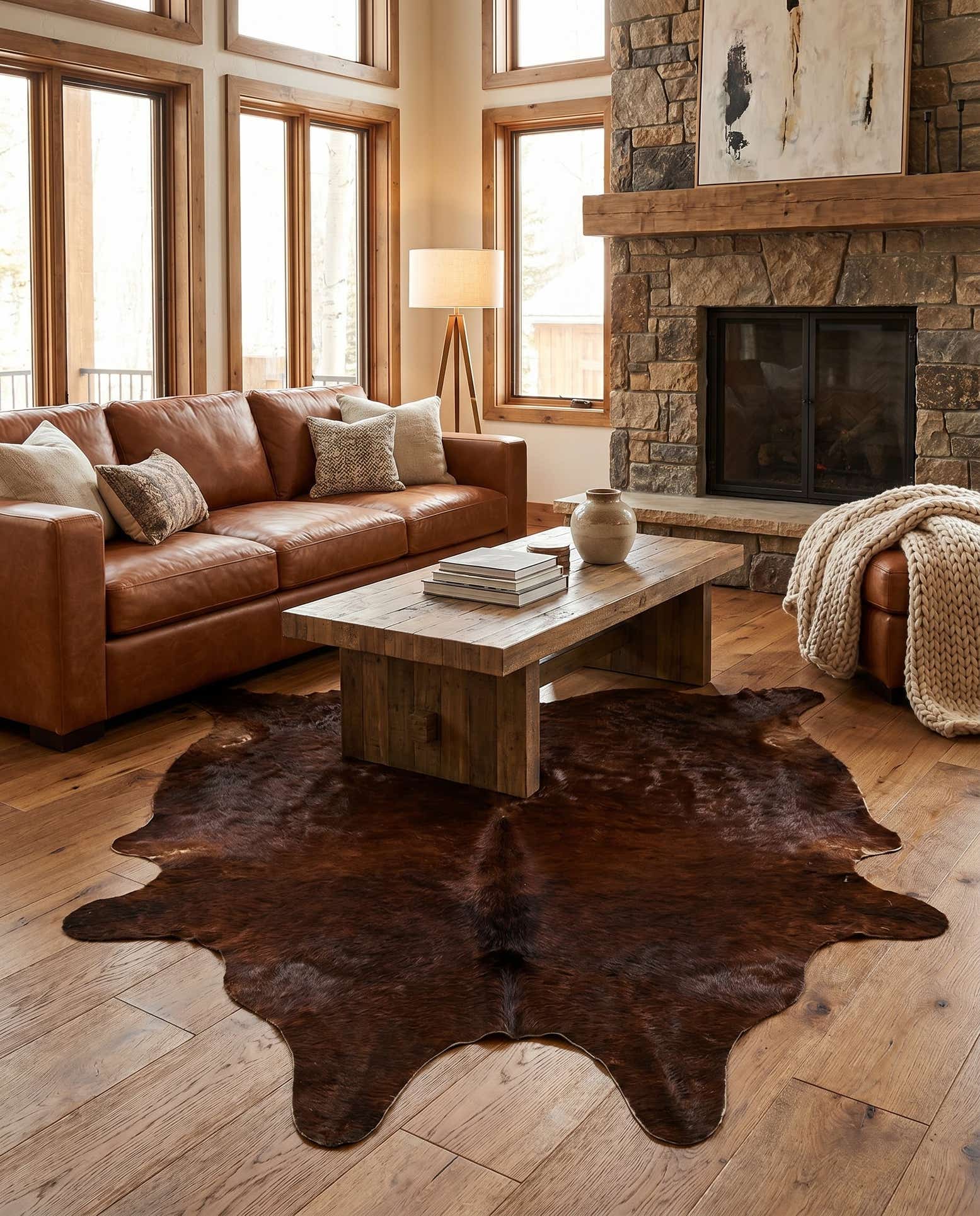 5' 4 x 5' 4 Cowhide Leather Square Rug