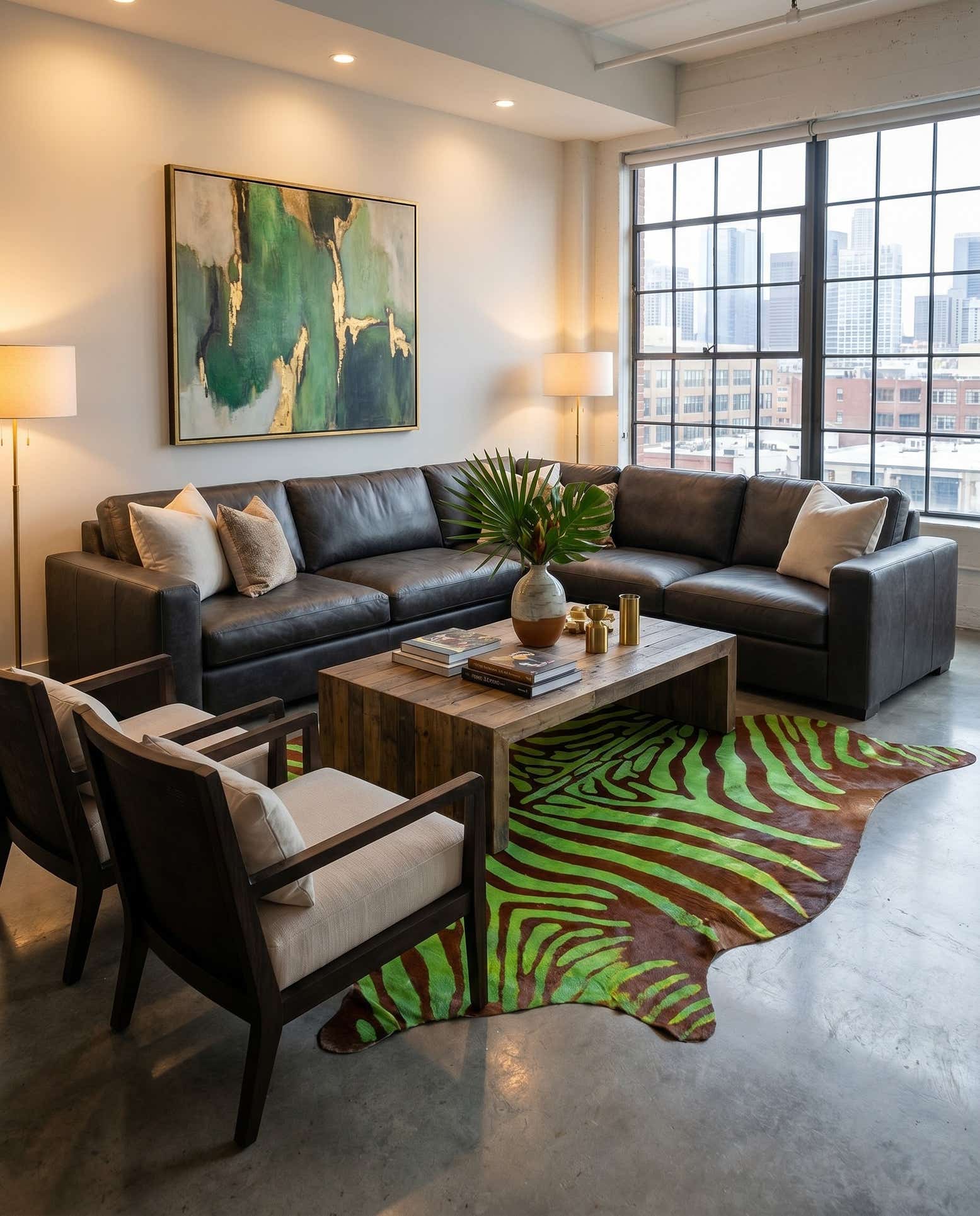 5' 7 x 6' 3 Cowhide Leather Rug