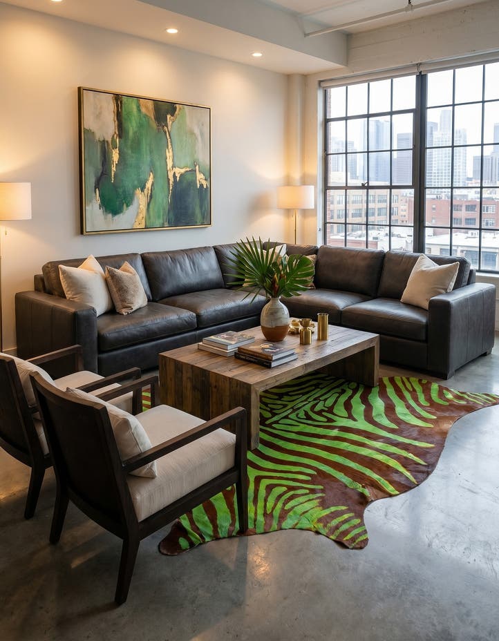 5' 7 x 6' 3 Cowhide Leather Rug