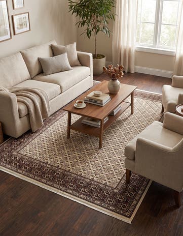 Ivory and Burgundy Nain Design Rug