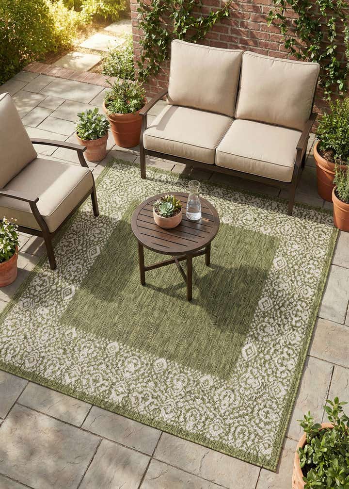5' 3 x 5' 3 Easy-Clean Border Indoor / Outdoor Square Rug