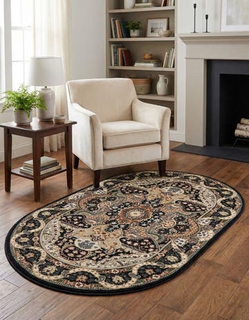 Navy Blue Nain Design Oval Rug