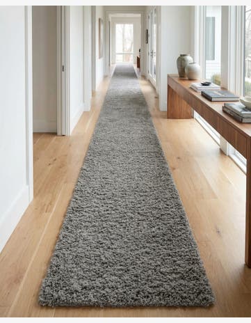 Cloud Gray Solid Shag Runner Rug