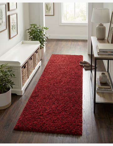 Cherry Red Everyday Shag Runner Rug
