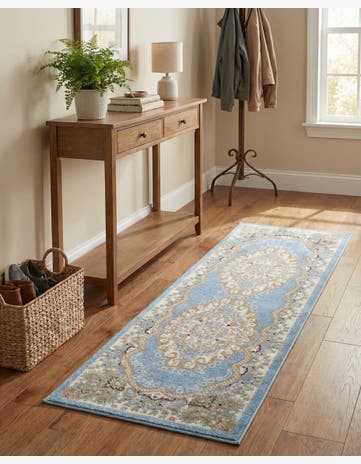 Light Blue Kamala Washable Runner Rug