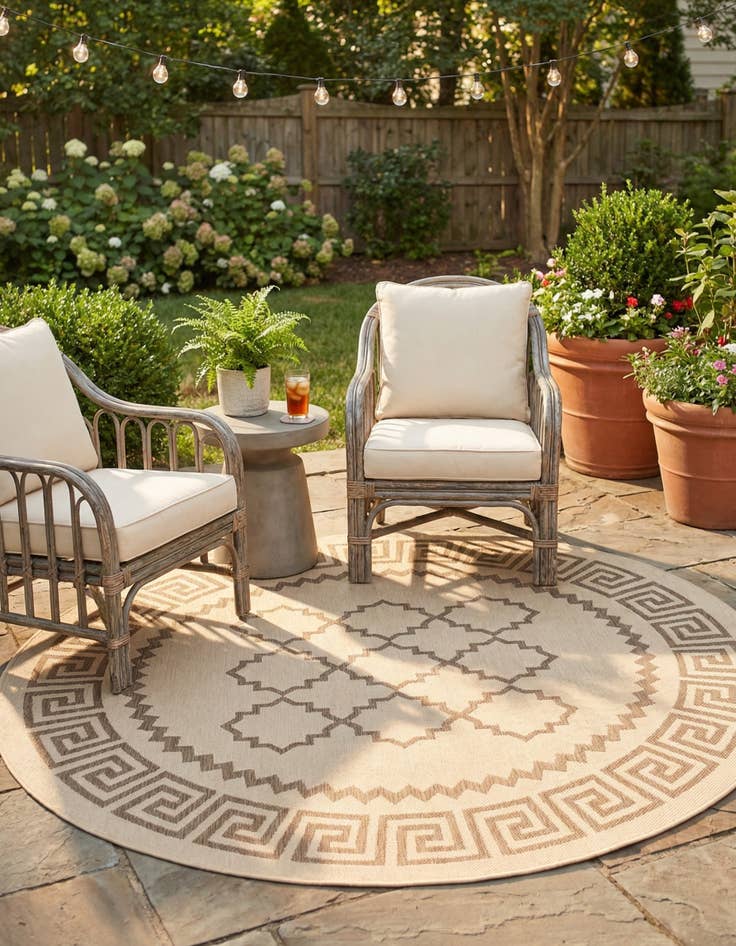 Detail image of 6' x 6' Washable Lattice Indoor / Outdoor Round Rug