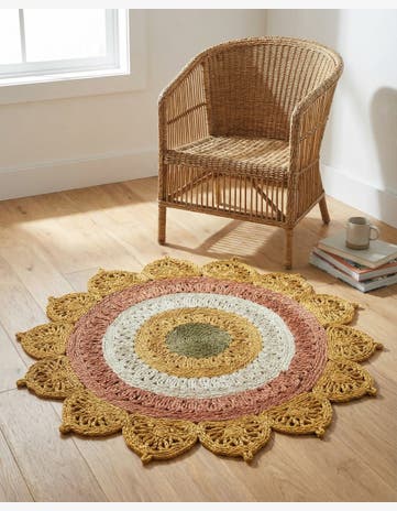 Sunflower Yellow Handmade Braided Jute Round Rug