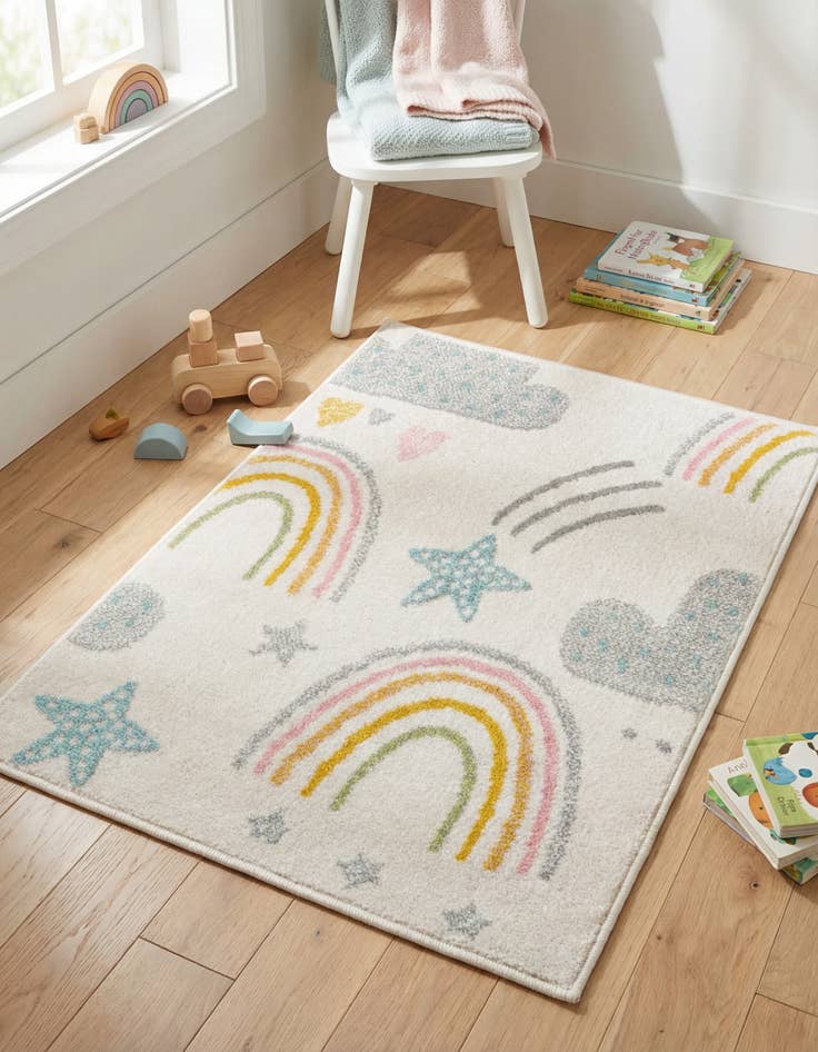 Detail image of 2' 2 x 3' Clouds and Rainbows Whimsy Kids Rug