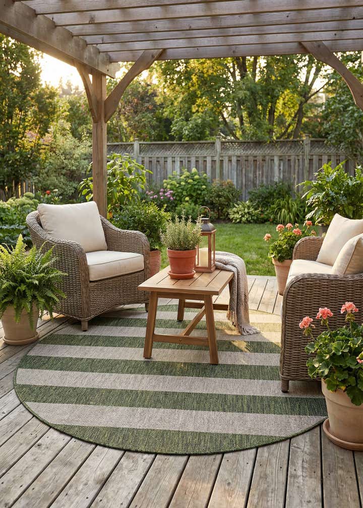 5' 3 x 5' 3 Easy-Clean Ribbon Indoor / Outdoor Round Rug