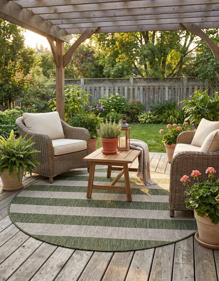 Detail image of 5' 3 x 5' 3 Easy-Clean Ribbon Indoor / Outdoor Round Rug