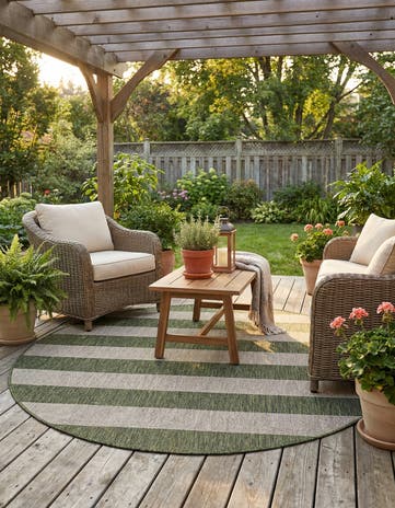 5' 3 x 5' 3 Easy-Clean Ribbon Indoor / Outdoor Round Rug