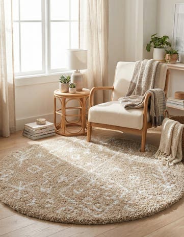 Taupe Moroccan Shag Round Rug