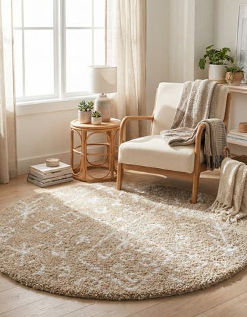 Taupe Moroccan Shag Round Rug