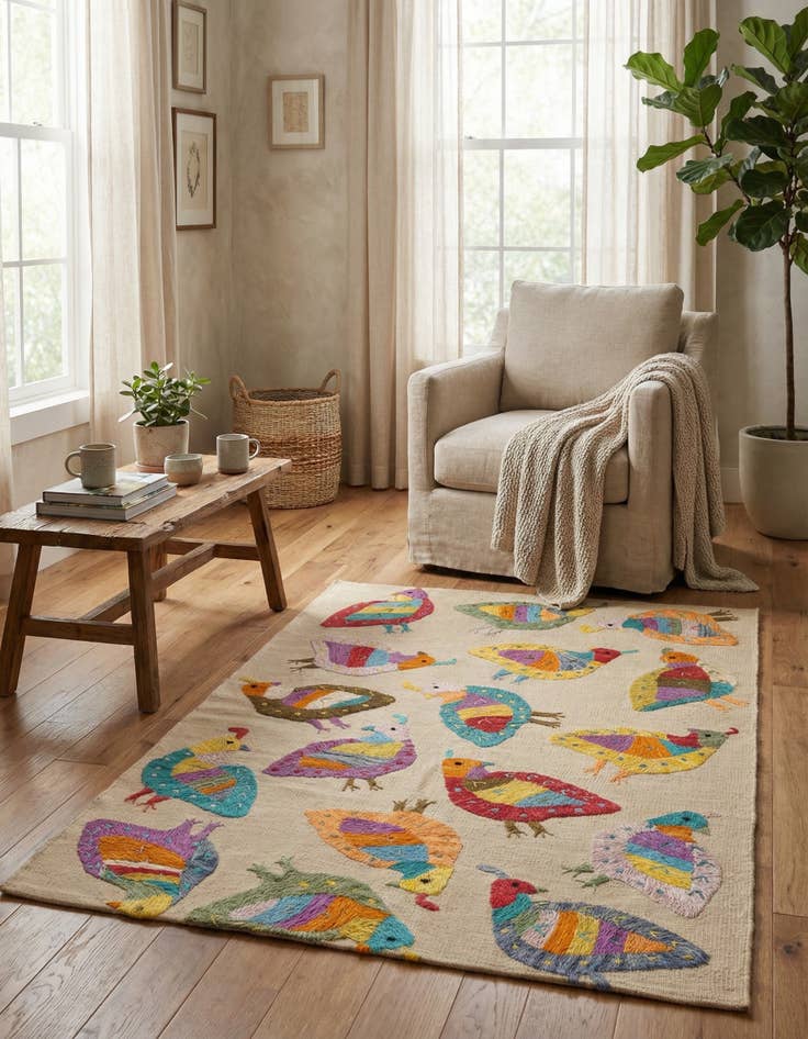 Detail image of 3' x 4' 7 Hand Woven Kilim Suzani Wool Rug