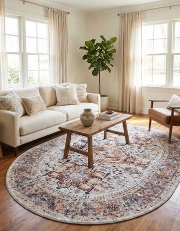 Ivory Almond Washable Yara Oval Rug