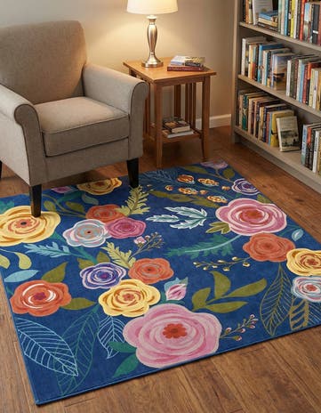 Blue Blossom Square Rug