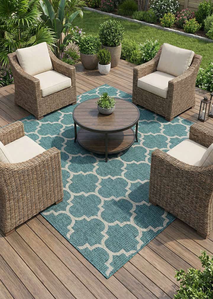 7' 10 x 7' 10 Easy-Clean Trellis Indoor / Outdoor Square Rug