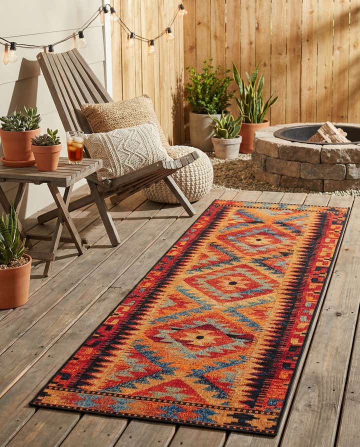 2' x 6' Easy-Clean Tribal Indoor / Outdoor Runner Rug