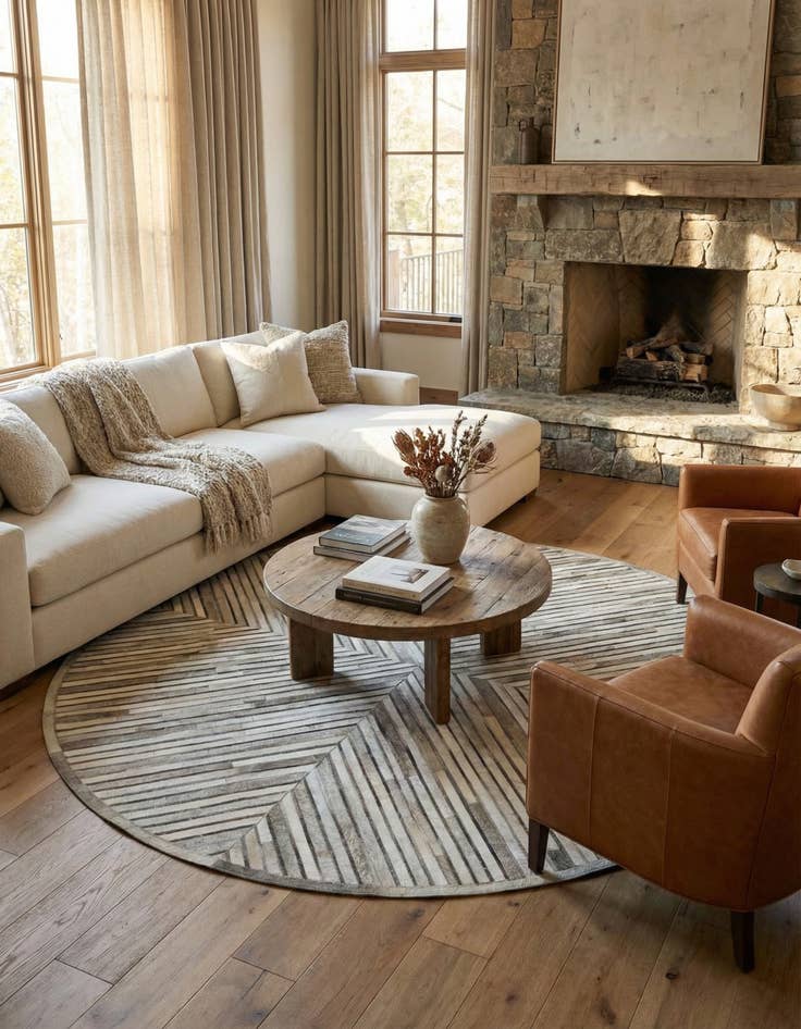 Detail image of 7' 10 x 7' 10 Cowhide Leather Round Rug