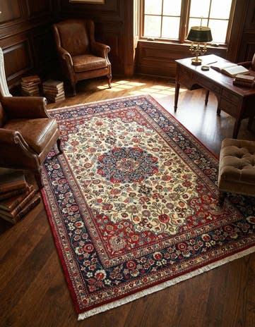 4' 7 x 7' Hand Knotted Qom Persian Rug