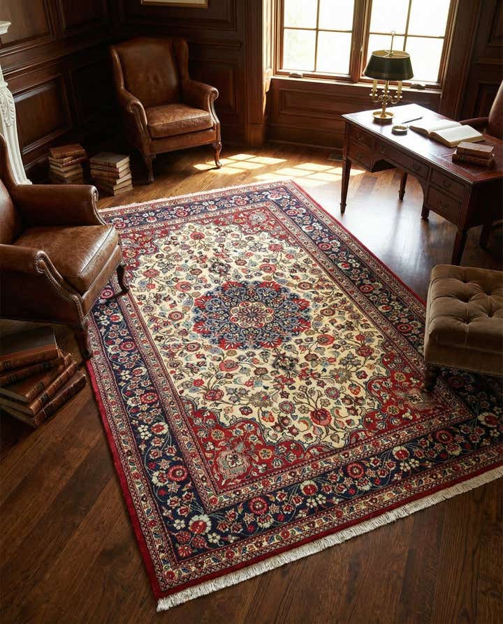 4' 7 x 7' Hand Knotted Qom Persian Rug
