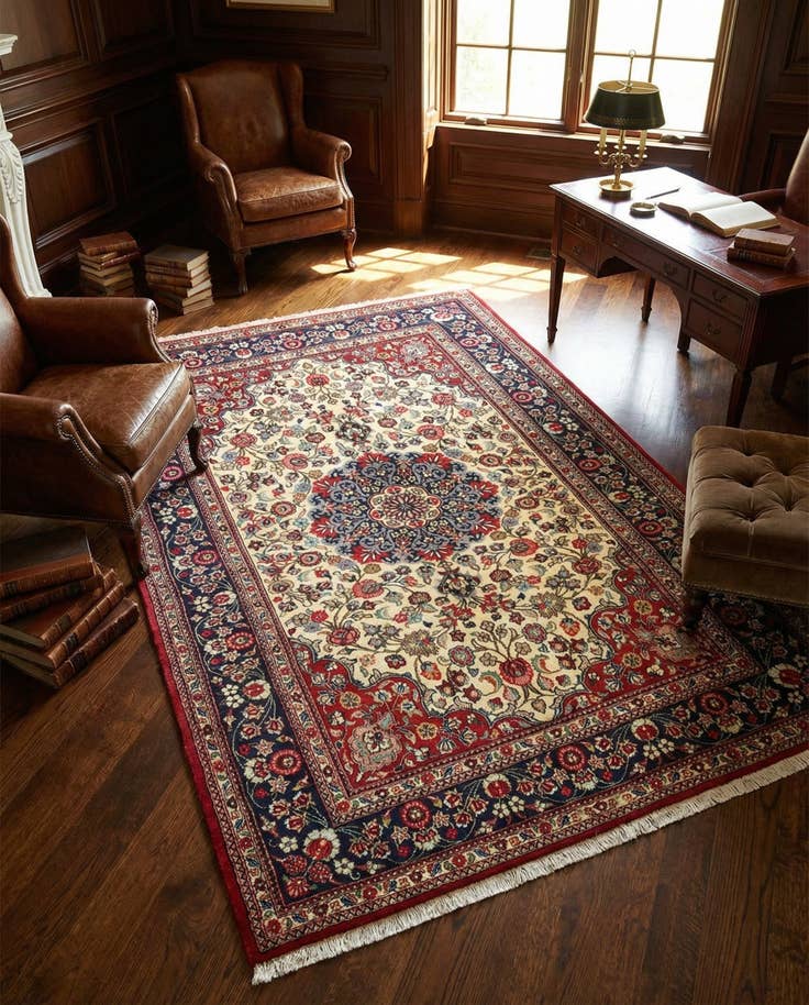 Detail image of 4' 7 x 7' Hand Knotted Qom Persian Rug