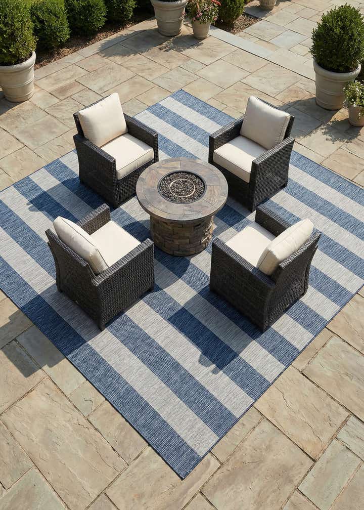 10' x 10' Easy-Clean Striped Indoor / Outdoor Square Rug