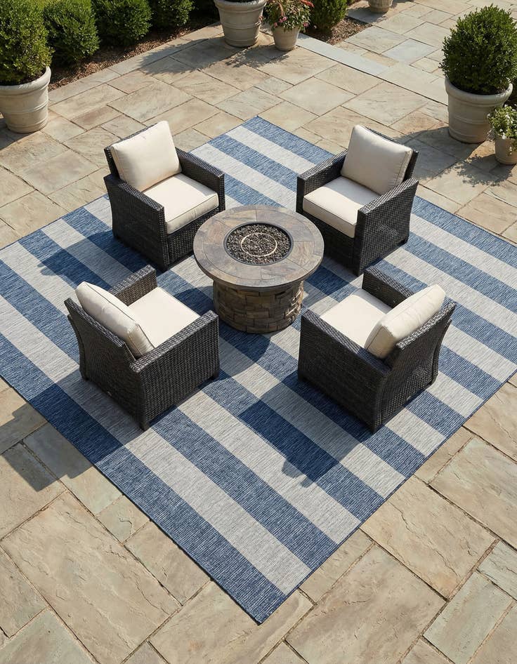 Detail image of 10' x 10' Easy-Clean Striped Indoor / Outdoor Square Rug