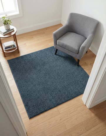 Steel blue Everyday Solid Square Rug