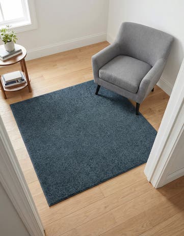 Steel blue Everyday Solid Square Rug