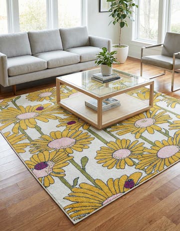 White Bloom Square Rug