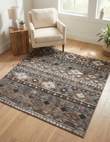 Khaki Gray Eco Southwestern Square Rug