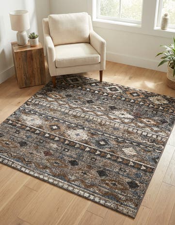 Khaki Gray Eco Southwestern Square Rug