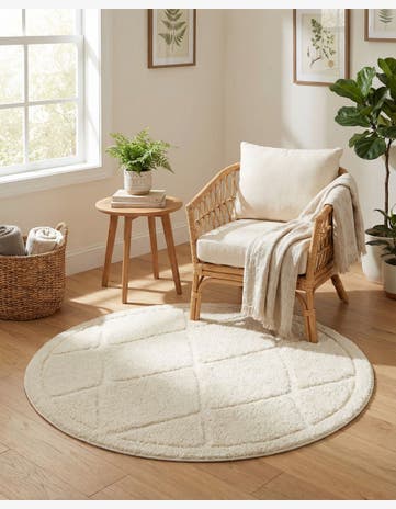 Ivory Trellis Shag Round Rug