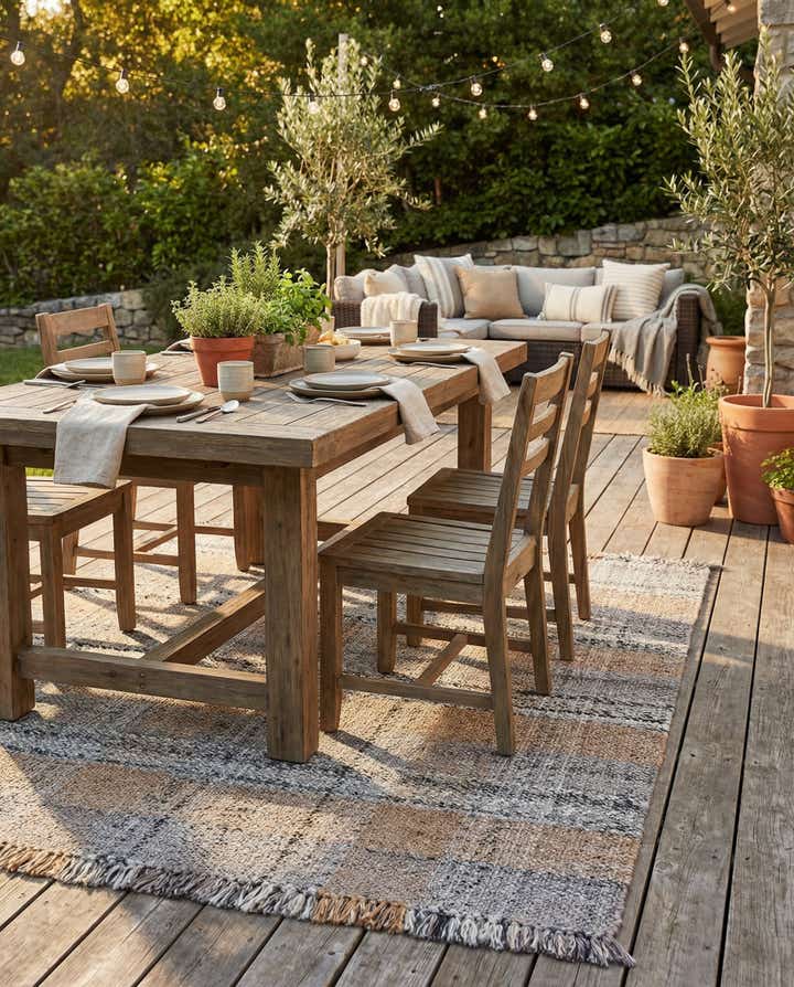 4' 1 x 6' 1 Easy-Clean Eco Plaid Washable Indoor / Outdoor Rug